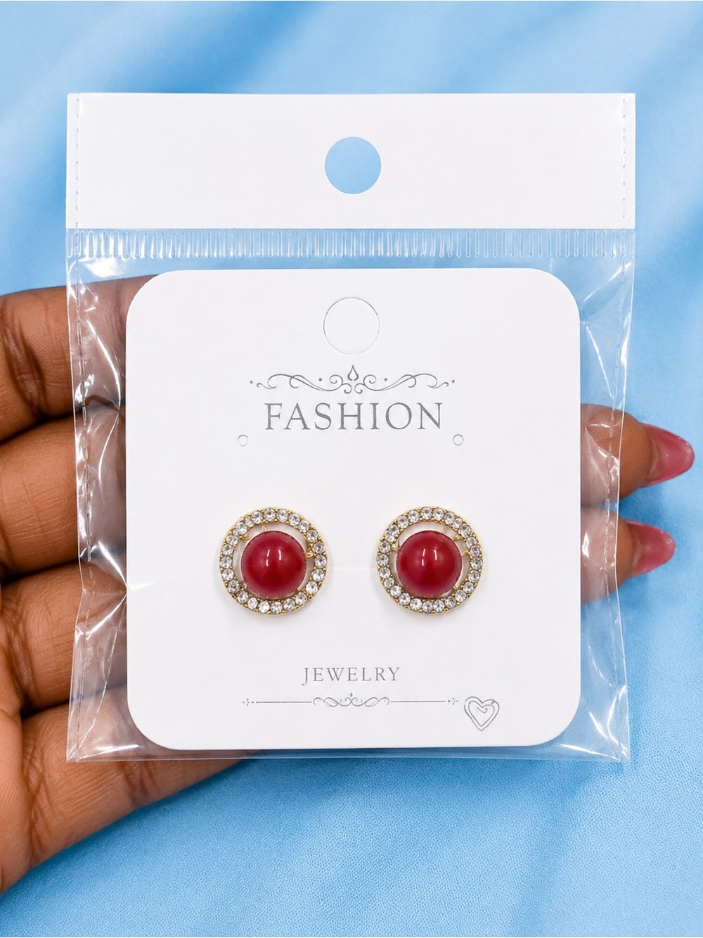 Red Halo Stud Earrings